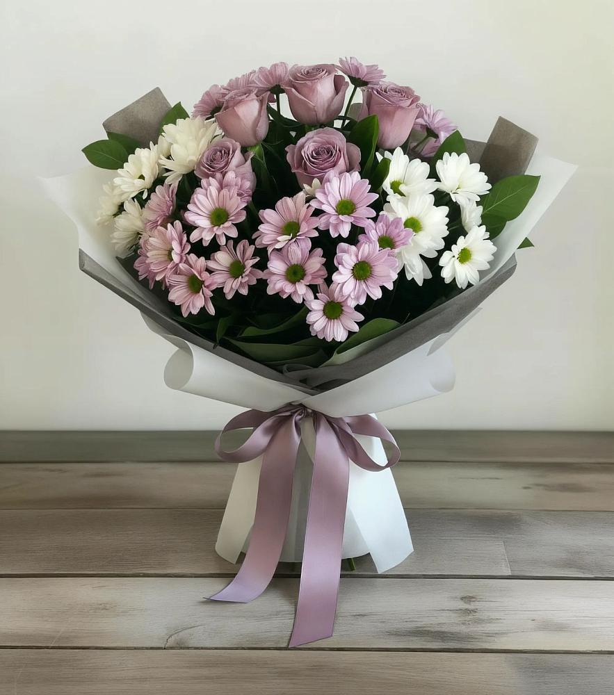 Букет цветов из: Хризантемы и Розы в Миатли