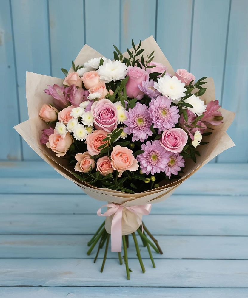 Букет цветов из: Хризантемы, Розы и Альстромерии в Миатли