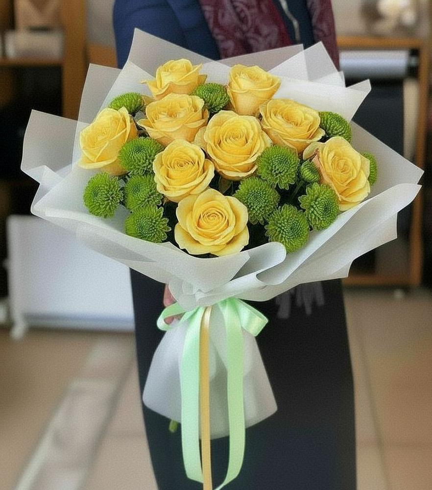 Букет цветов из: Хризантемы и Розы в Миатли