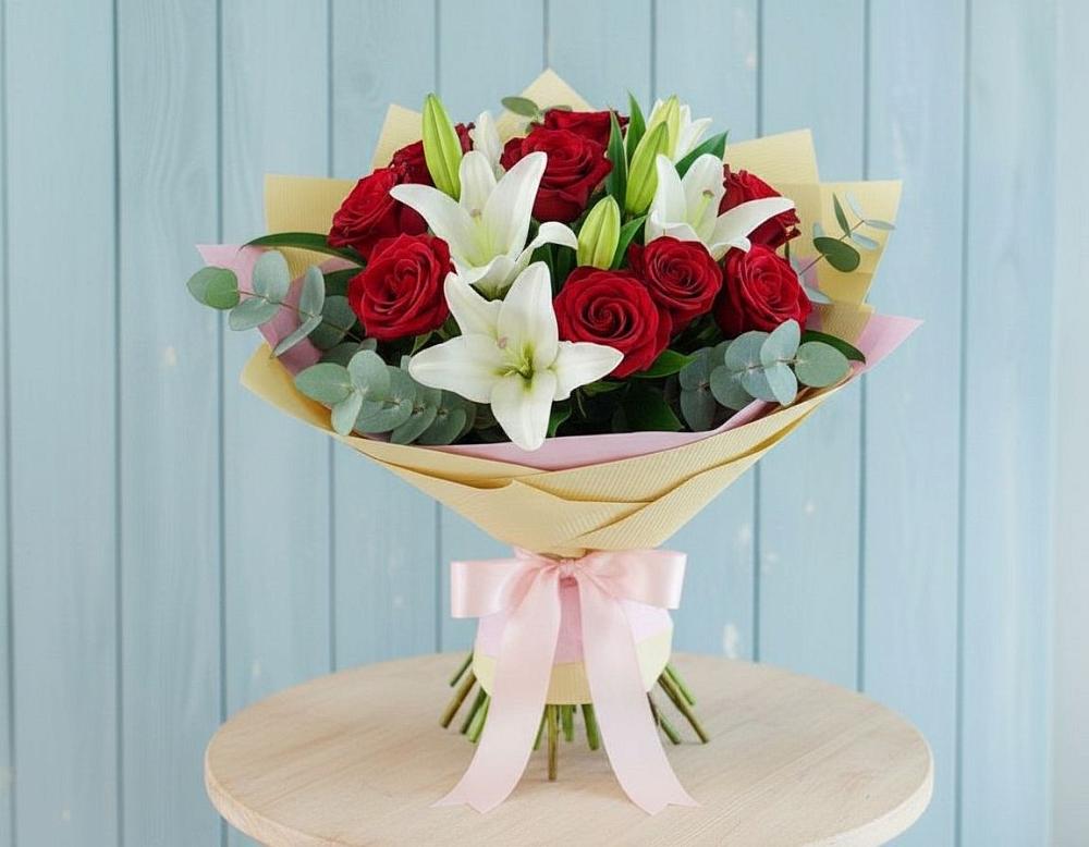 Букет цветов из: Лилии и Розы в Миатли